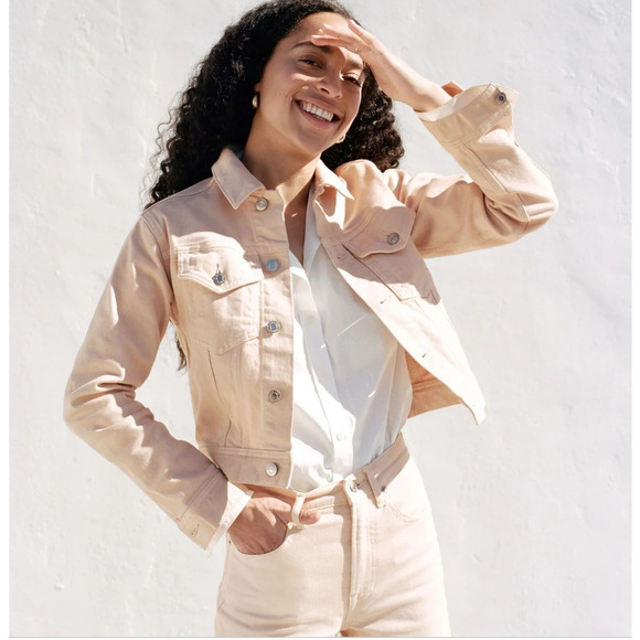 Everlane The Limited Edition 01 Cropped Blush Denim Jacket Size Large. - Picture 1 of 8